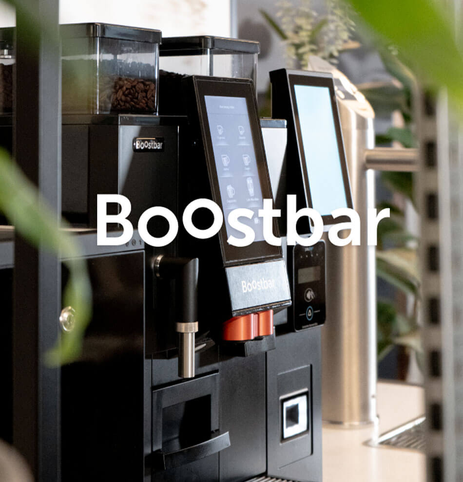 Coffee machine with Boostbar logo over the top