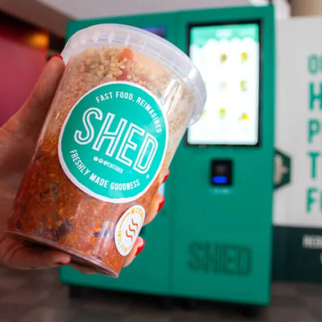 Eatfood pot in front of vending machine